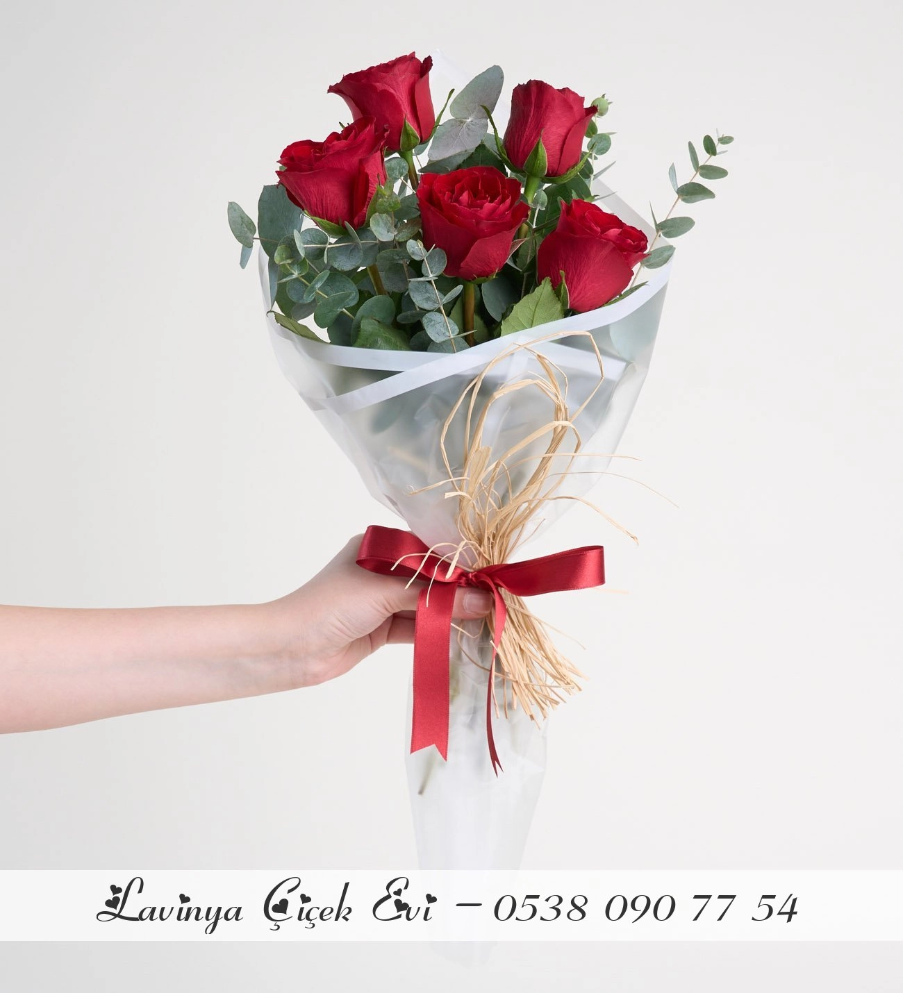 Beşli Kırmızı Gül Buketi Premium