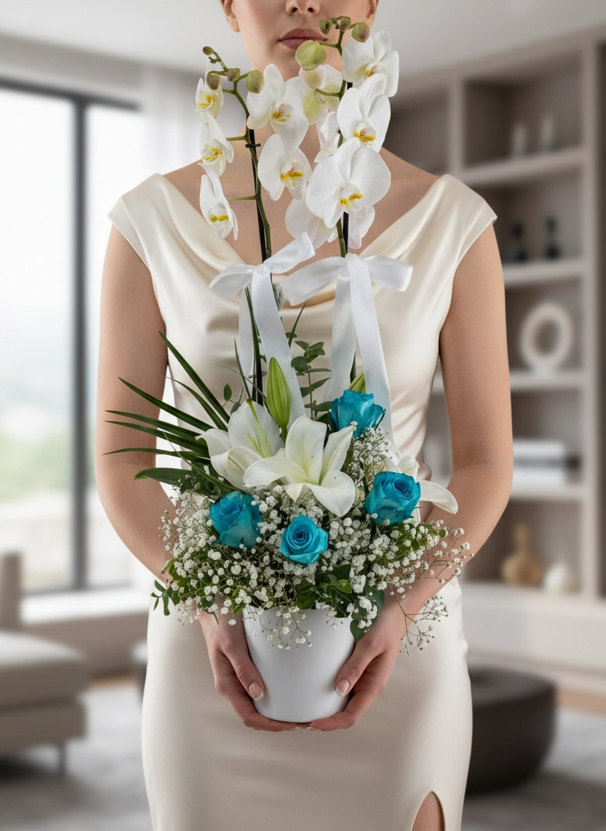 Beyaz Orkide Aranjmanı