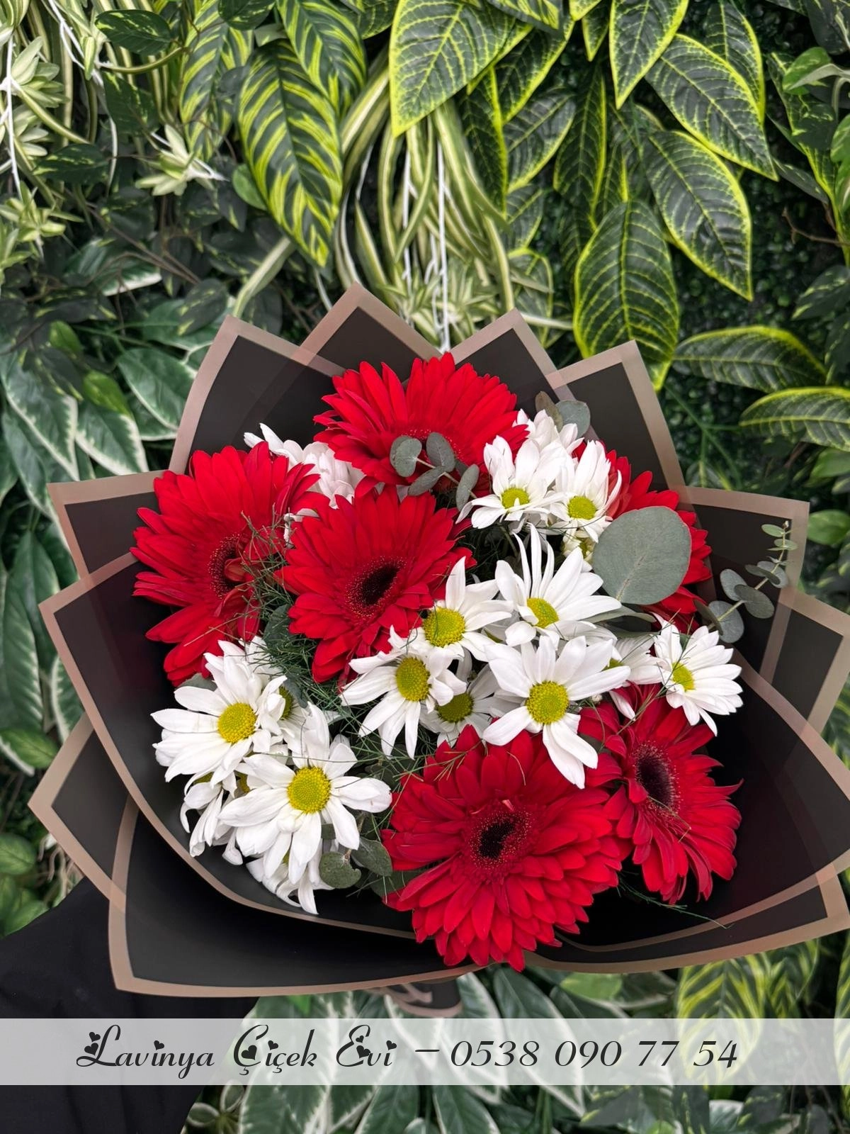 Kırmızı Gerbera & Beyaz Papatyalar