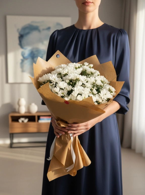 Kraft Kağıtta Beyaz Papatya