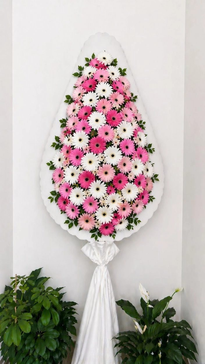 Pembe Beyaz Karışık Tek Katlı Çelenk